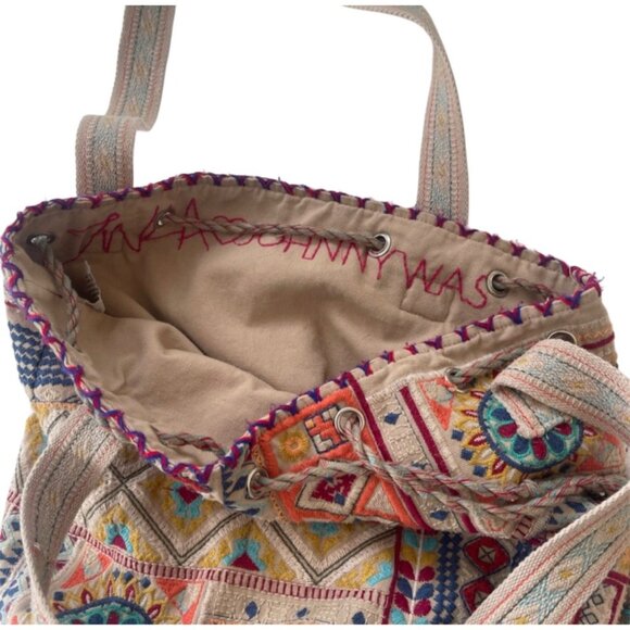 Johnny Was Embroidered Hobo Drawstring Bucket Bag, Bohemian Boho Colorful - Picture 4 of 5